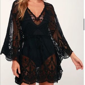 Desert Isle Black Crochet Lace Swim Cover-Up